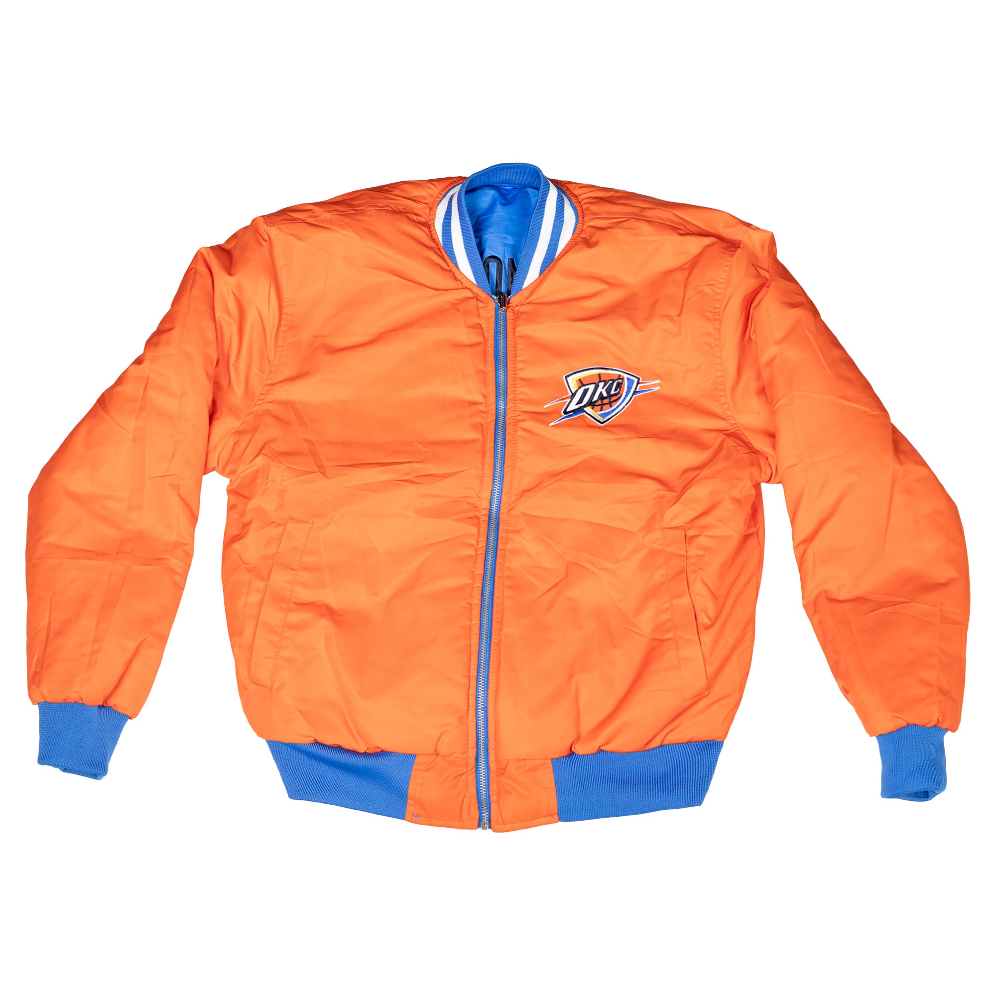 Veste de vol réversible unisexe FISLL bleue/orange Oklahoma City Thunder à fermeture éclair intégrale