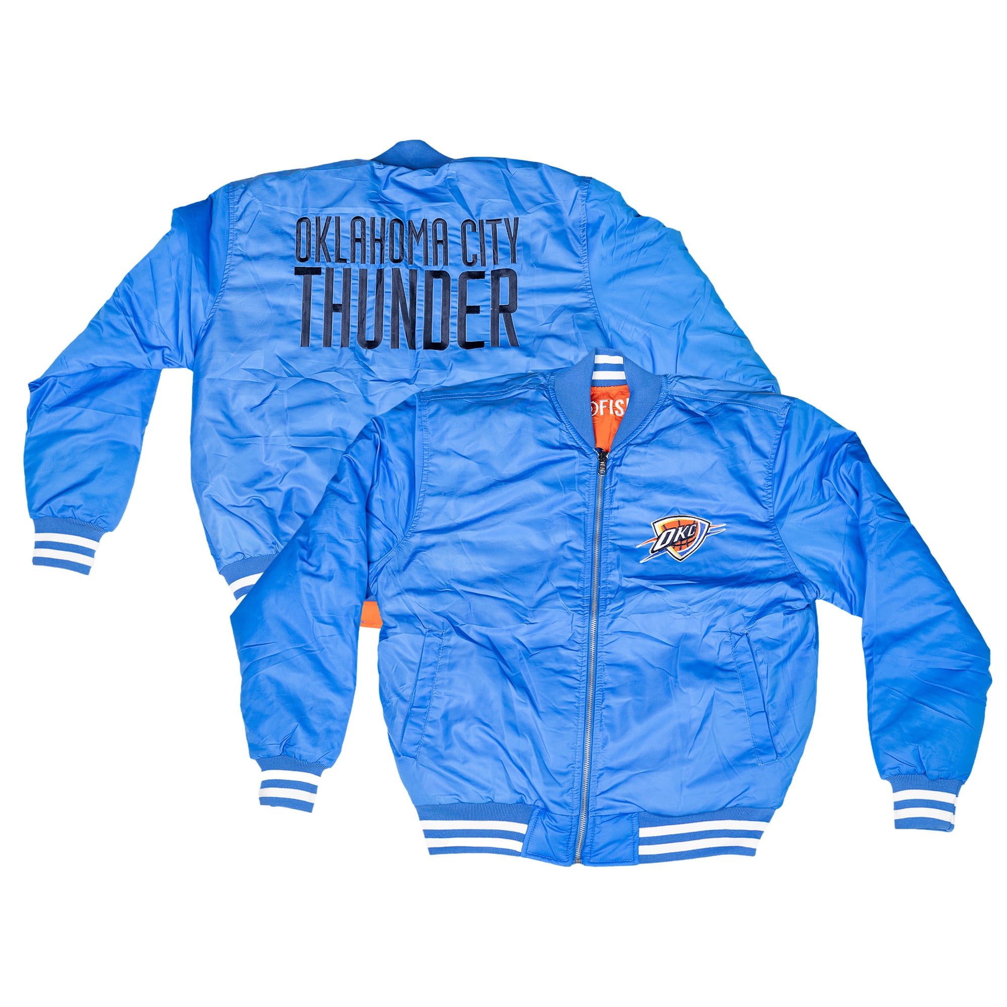 Veste de vol réversible unisexe FISLL bleue/orange Oklahoma City Thunder à fermeture éclair intégrale