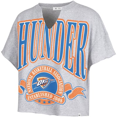 Oklahoma City Thunder '47 Women's Banners Out Oversized Notch Neck T-Shirt - Gray