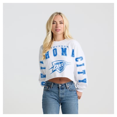 Oklahoma City Thunder Fanatics Women's Spirit Jersey Cropped Crew Neck Sweatshirt - White