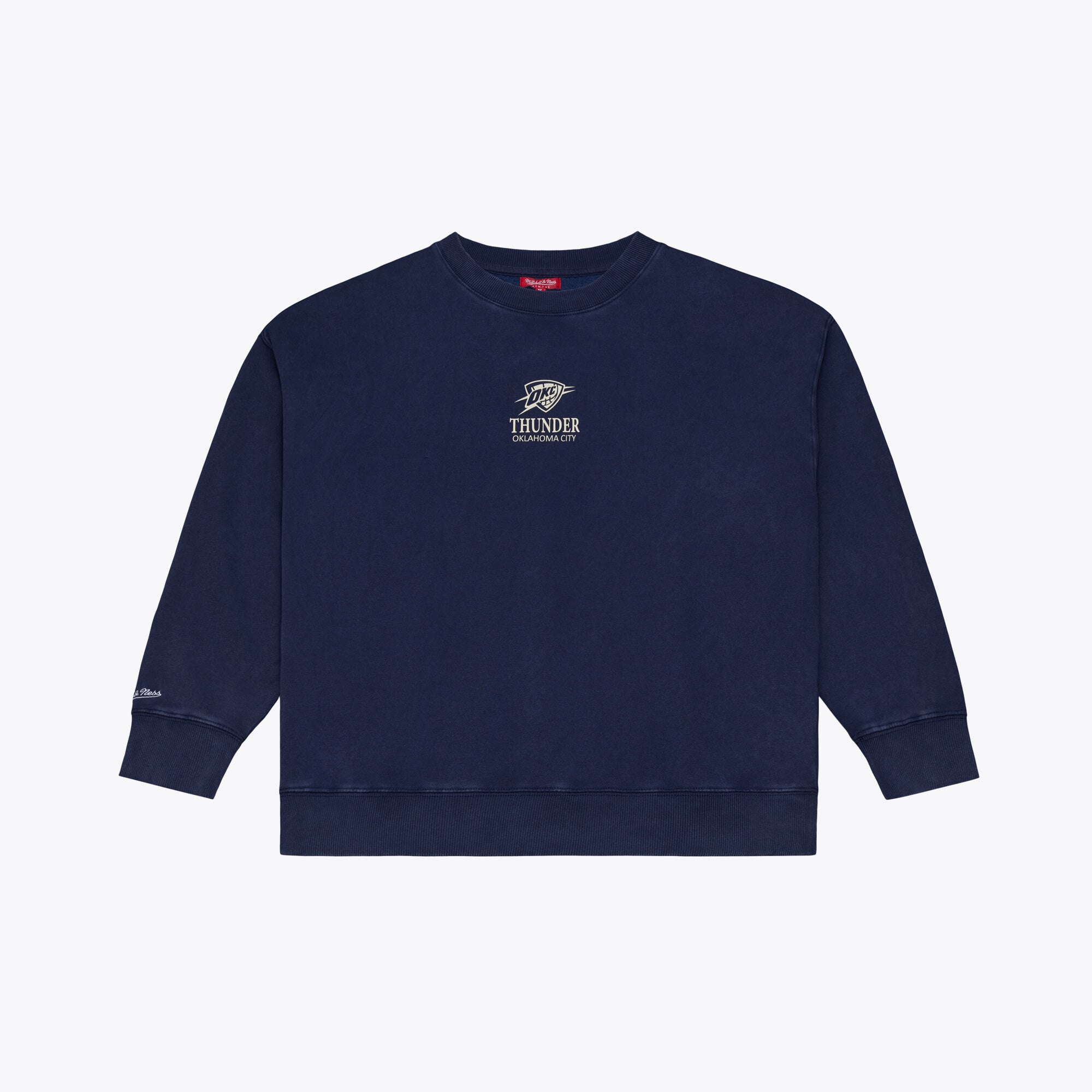 Women's Mitchell & Ness Navy Oklahoma City Thunder Core Essentials Micro Logo Fleece Sweatshirt