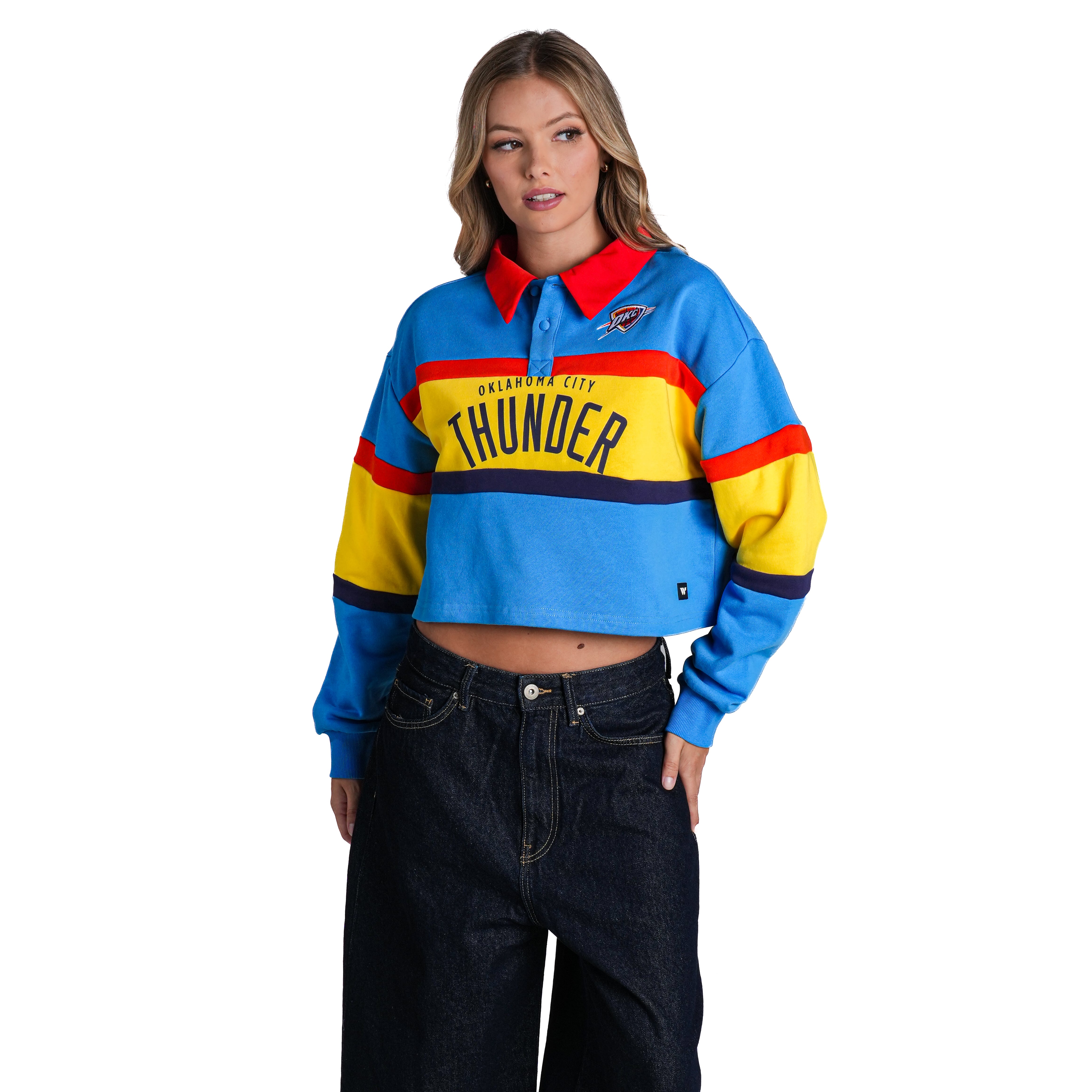 Polo court à manches longues bleu Oklahoma City Thunder pour femme de The Wild Collective