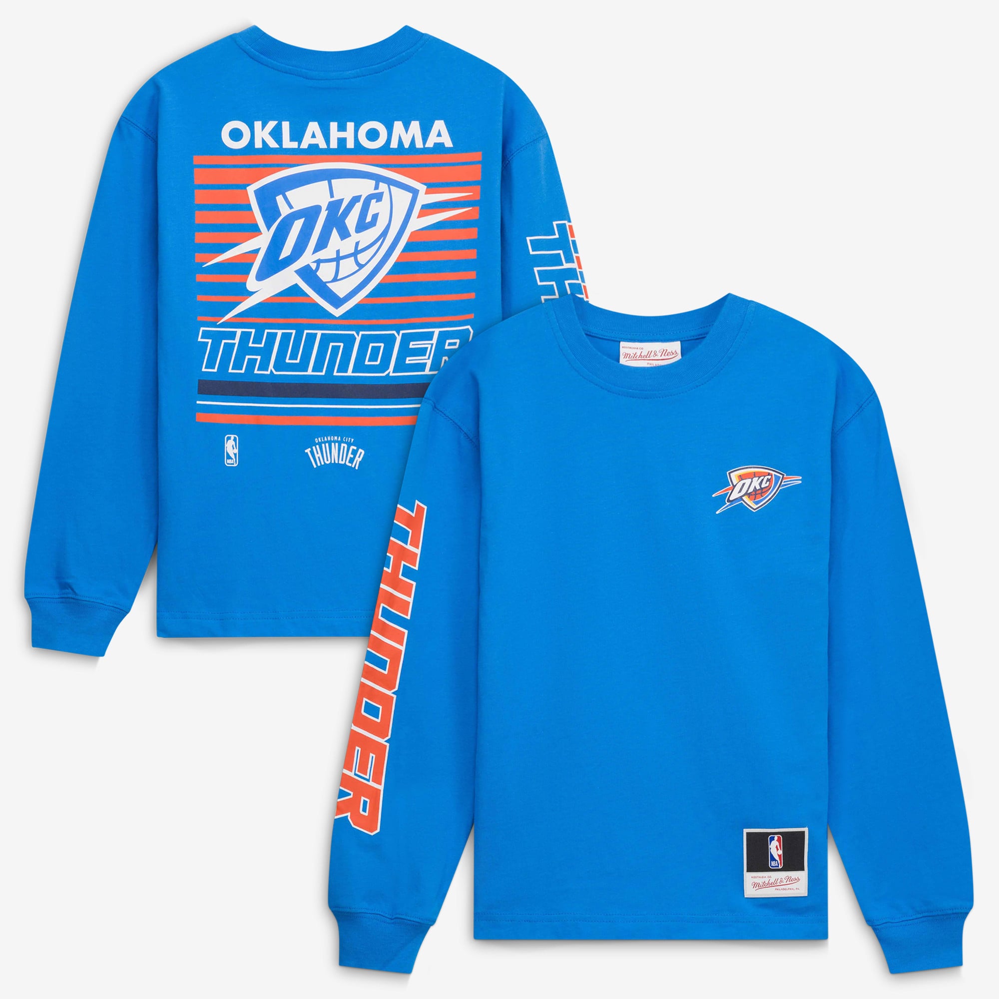 T-shirt à manches longues Mitchell & Ness bleu Oklahoma City Thunder Triple Play pour jeunes