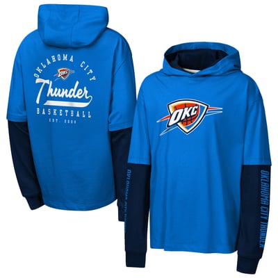 Oklahoma City Thunder Outerstuff Youth Double Nickel Oversized Faux 2fer Hooded T-Shirt - Blue
