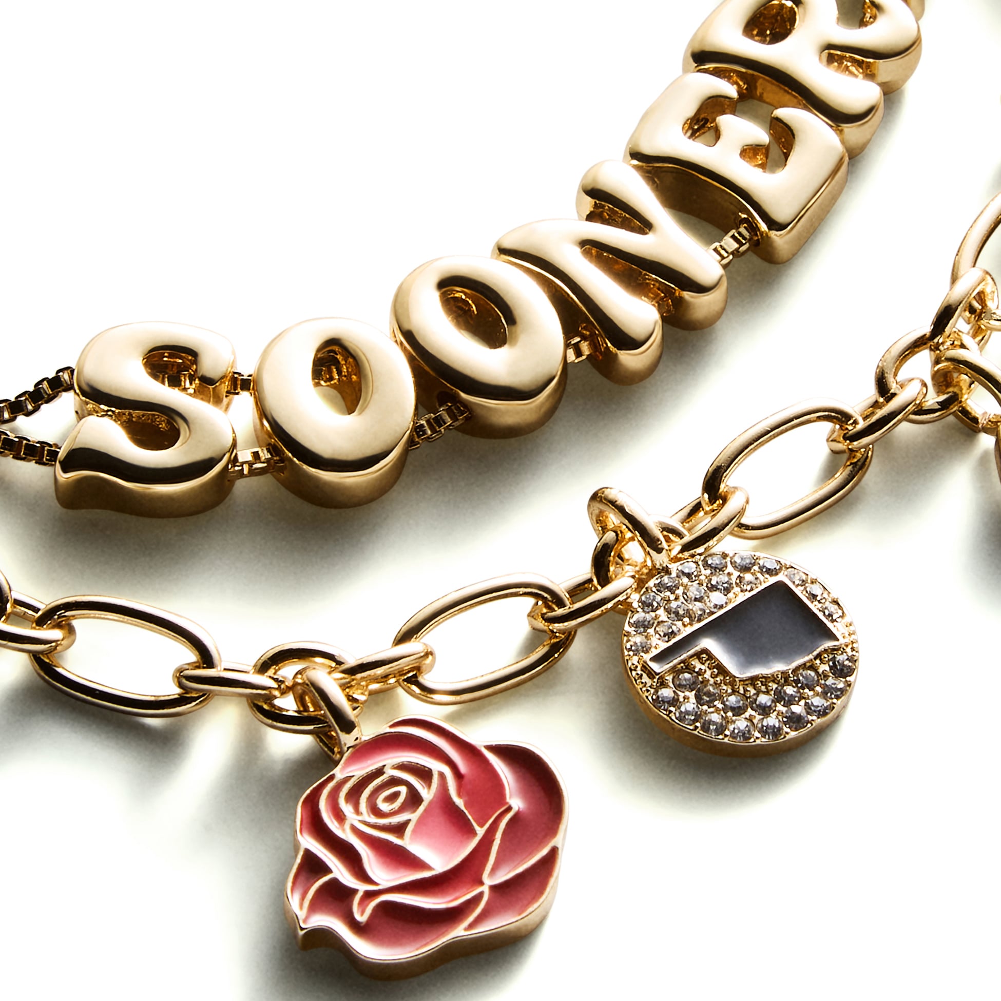 Ensemble de deux bracelets délicats à breloques et slogan BaubleBar Oklahoma Sooners