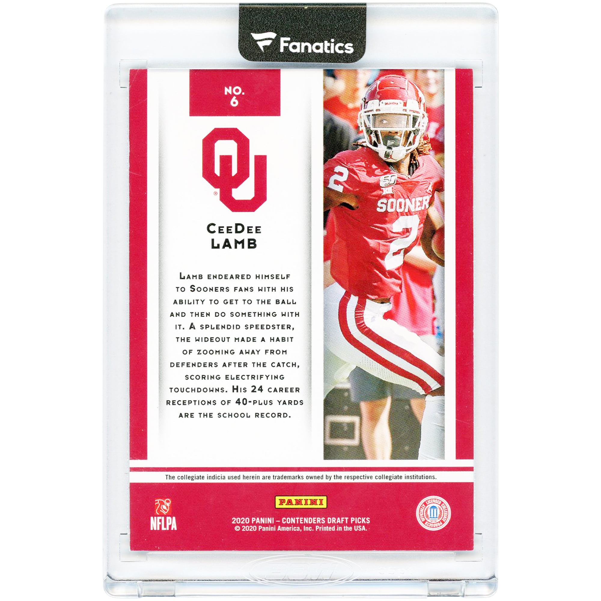 CeeDee Lamb Oklahoma Sooners 2020 Panini Contenders Draft Picks Touchdown Game Day Ticket #6 #6/6 Card