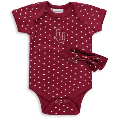 Oklahoma Sooners Girls Newborn & Infant Hearts Bodysuit and Headband Set - Crimson
