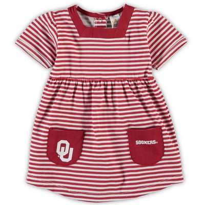 Oklahoma Sooners Little King Girls Toddler Square Neck Striped Dress - Crimson