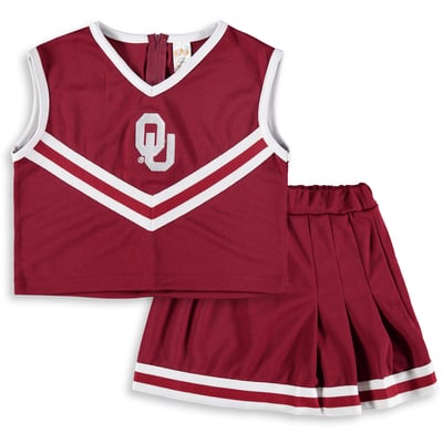 Oklahoma Sooners Little King Girls Toddler Two-Piece Cheer V-Neck Top & Skirt Set - Crimson