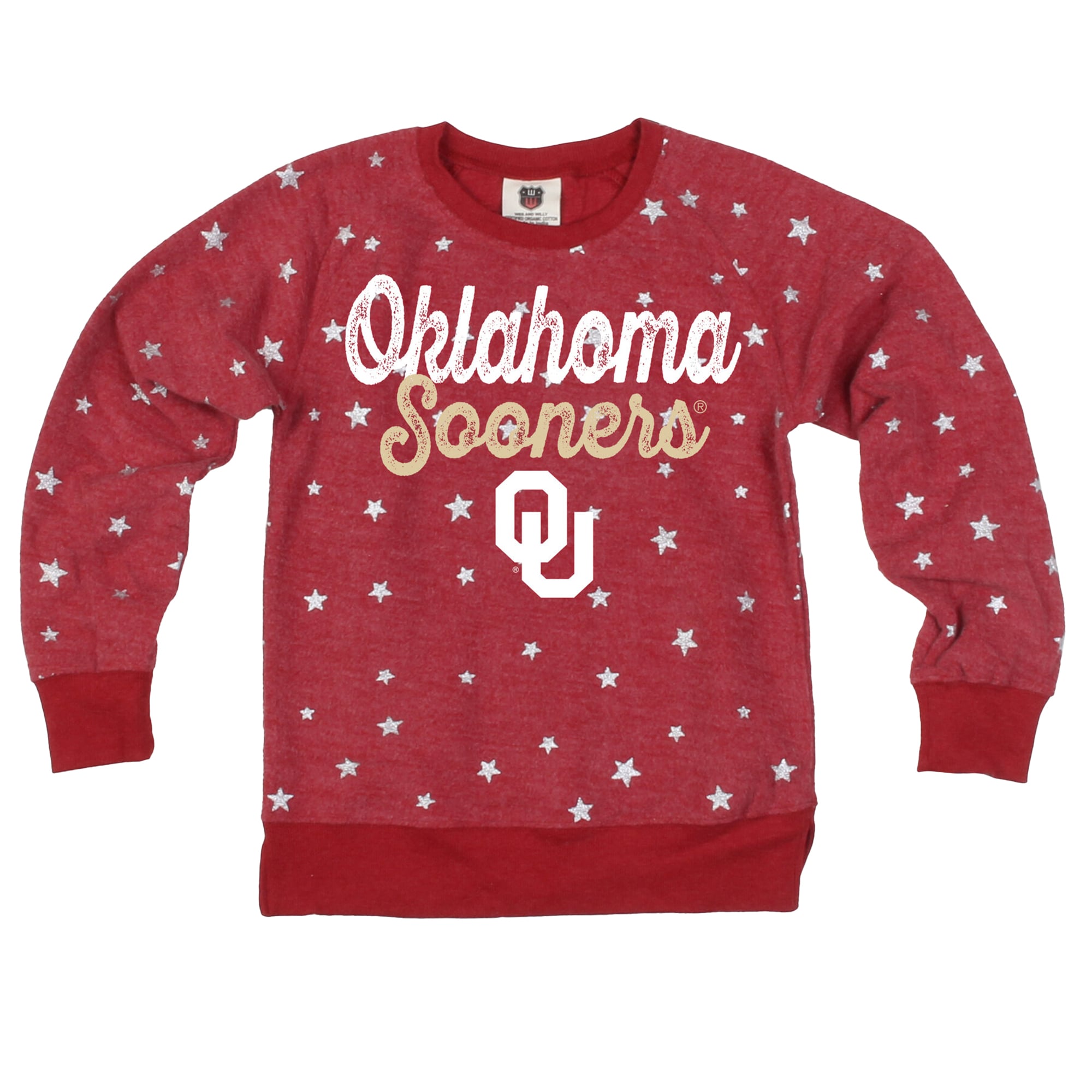 Girls Youth Wes & Willy Crimson Oklahoma Sooners Shimmer Star Reverse Fleece Sweatshirt