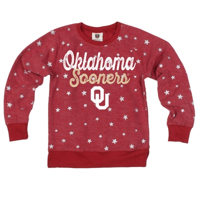 Oklahoma Sooners Wes & Willy Girls Youth Shimmer Star Reverse Fleece Sweatshirt - Crimson