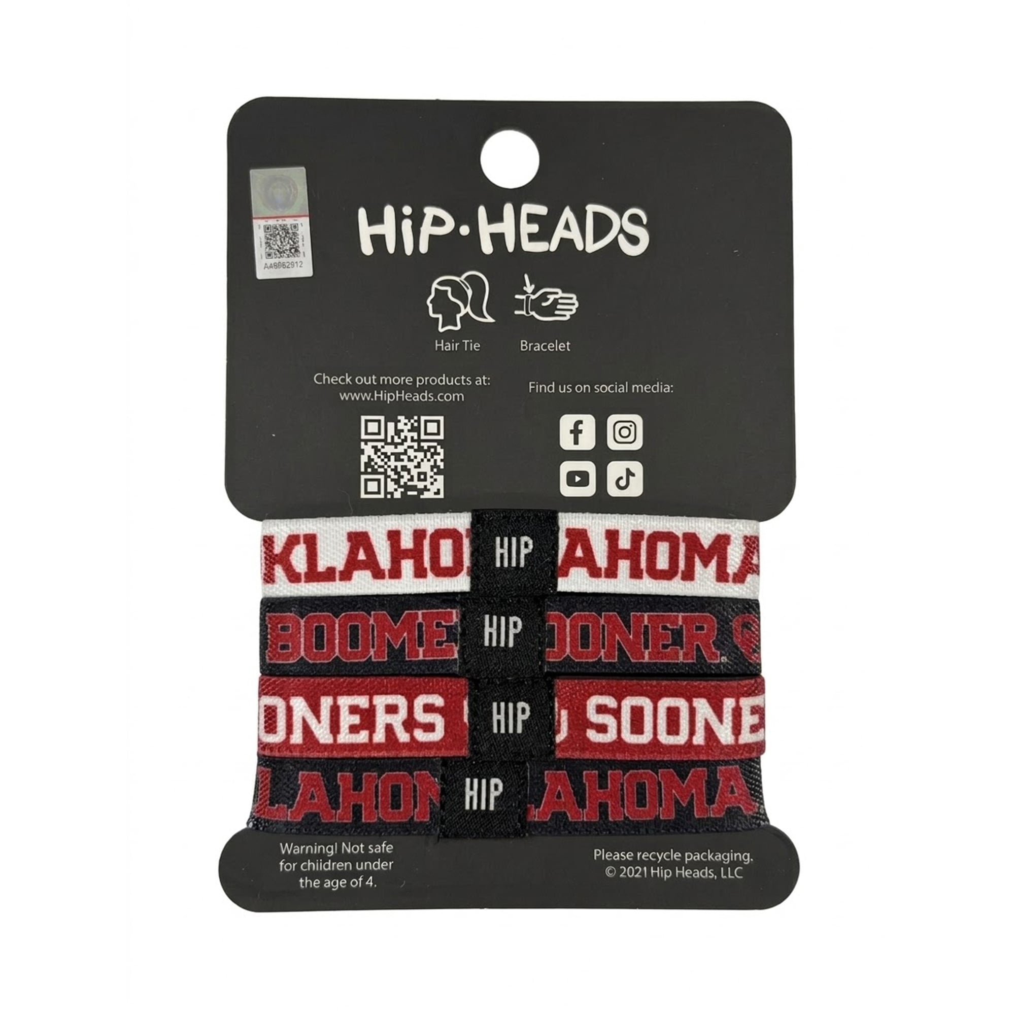 Bracelets élastiques à cheveux Hip Heads Oklahoma Sooners (lot de quatre)
