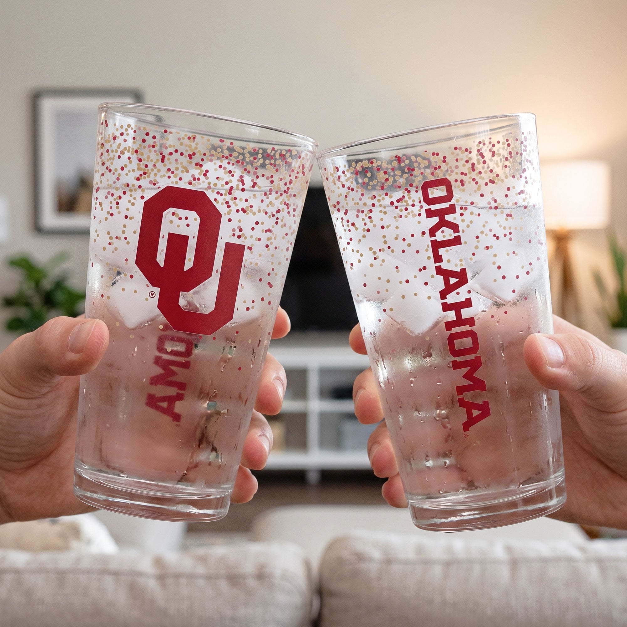 Indigo Falls Oklahoma Sooners Confetti Pints - Set of 2