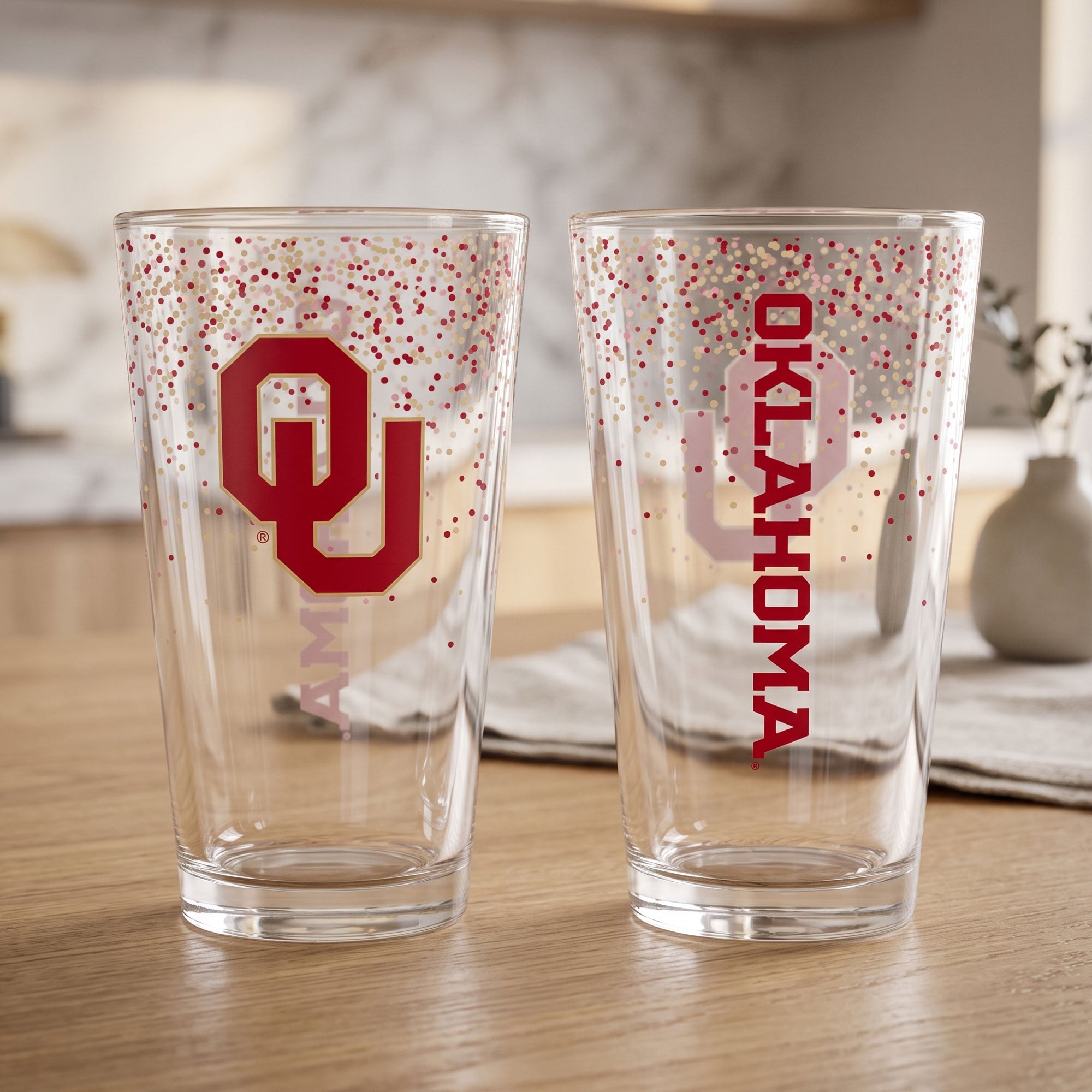 Indigo Falls Oklahoma Sooners Confetti Pints - Set of 2