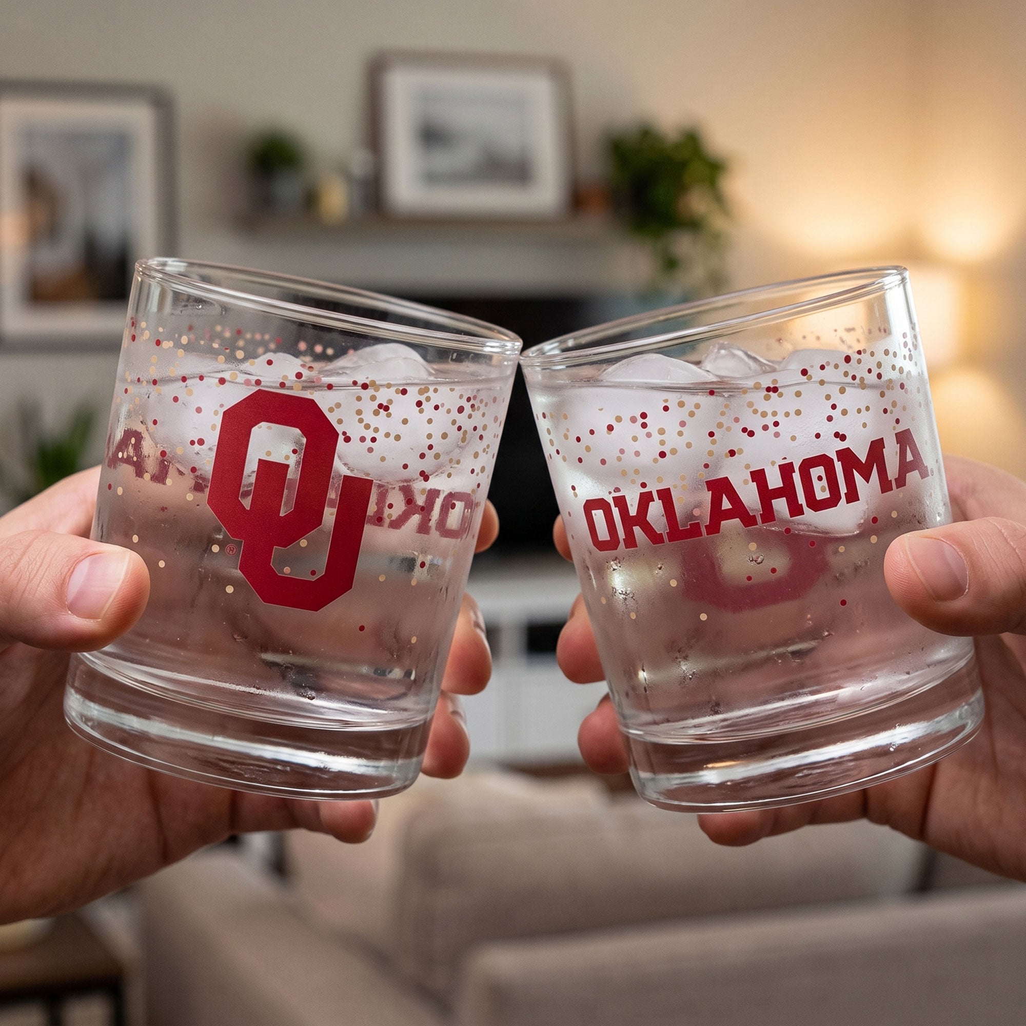 Indigo Falls Oklahoma Sooners Confetti Rocks Glass Set of 2