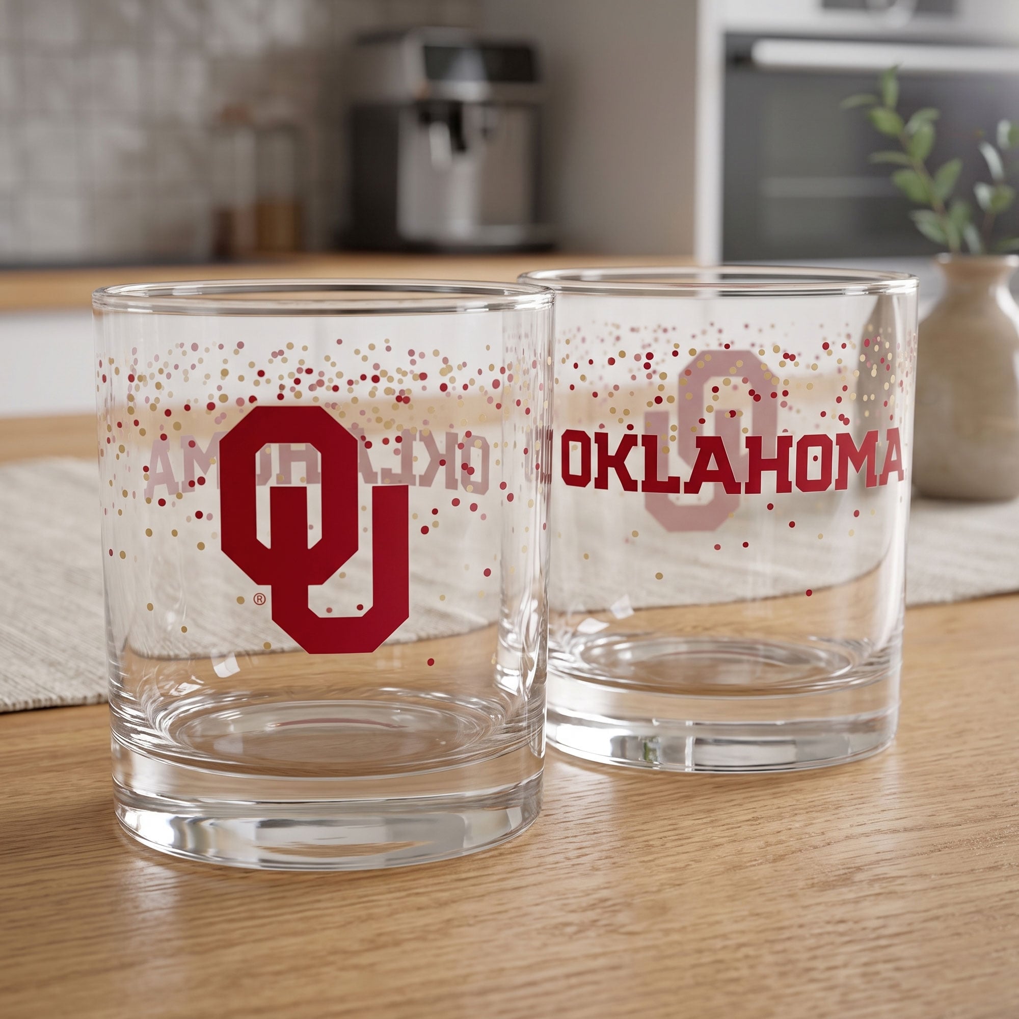 Indigo Falls Oklahoma Sooners Confetti Rocks Glass Set of 2