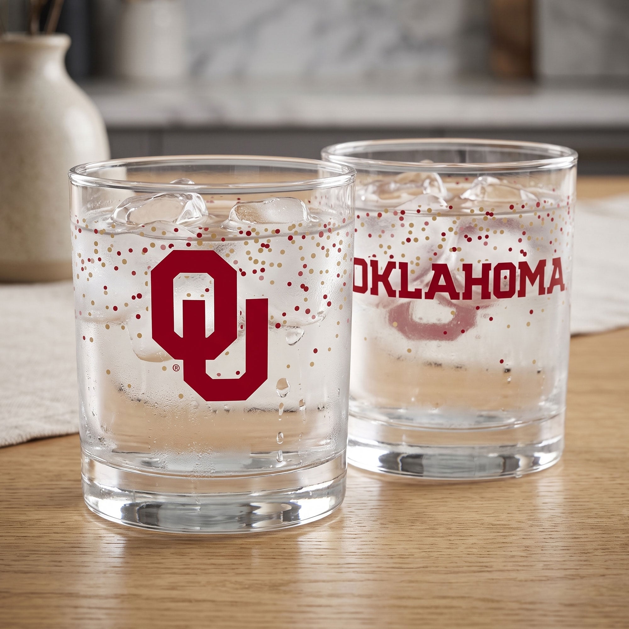 Indigo Falls Oklahoma Sooners Confetti Rocks Glass Set of 2