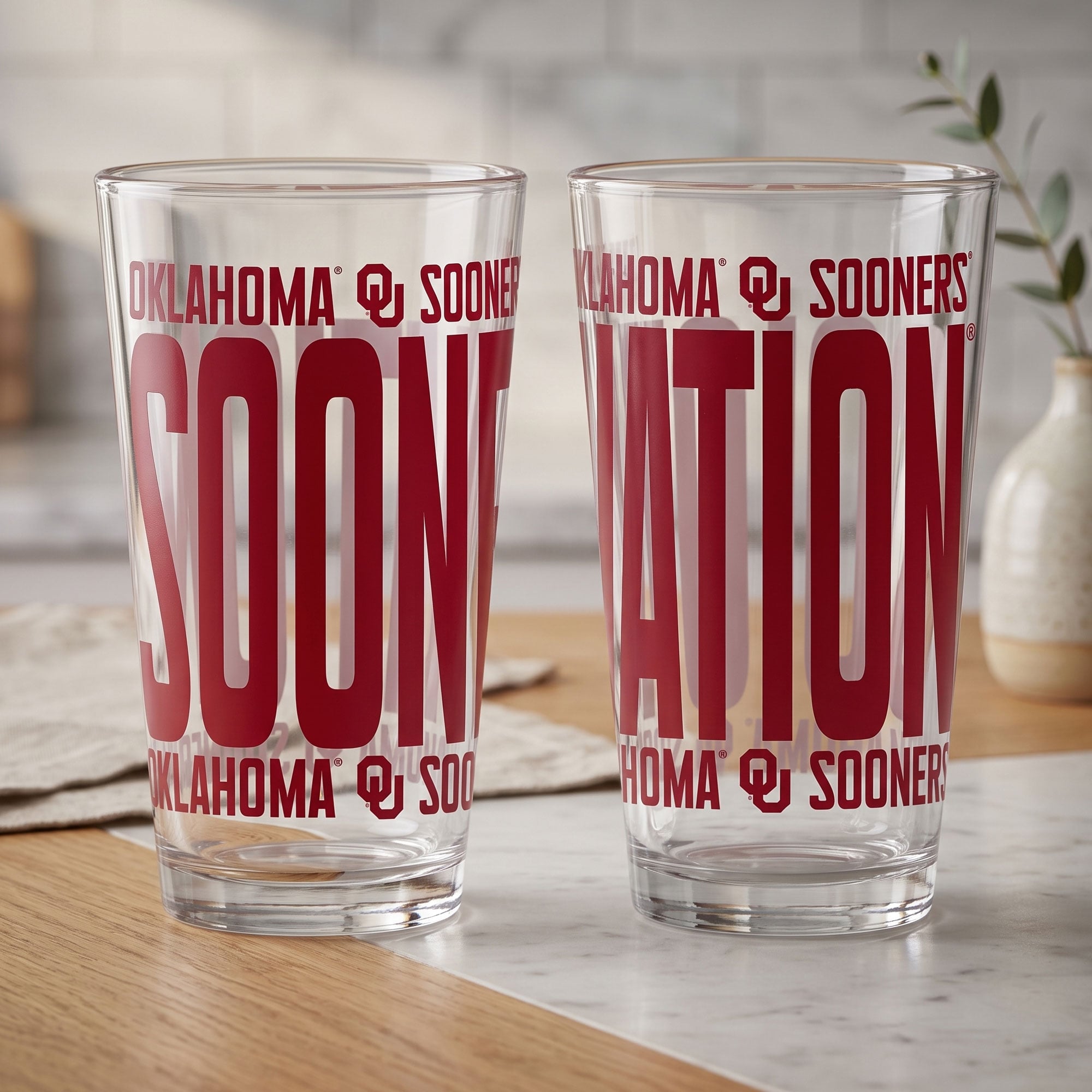 Indigo Falls Oklahoma Sooners Elevated Pint Glass Set of 2