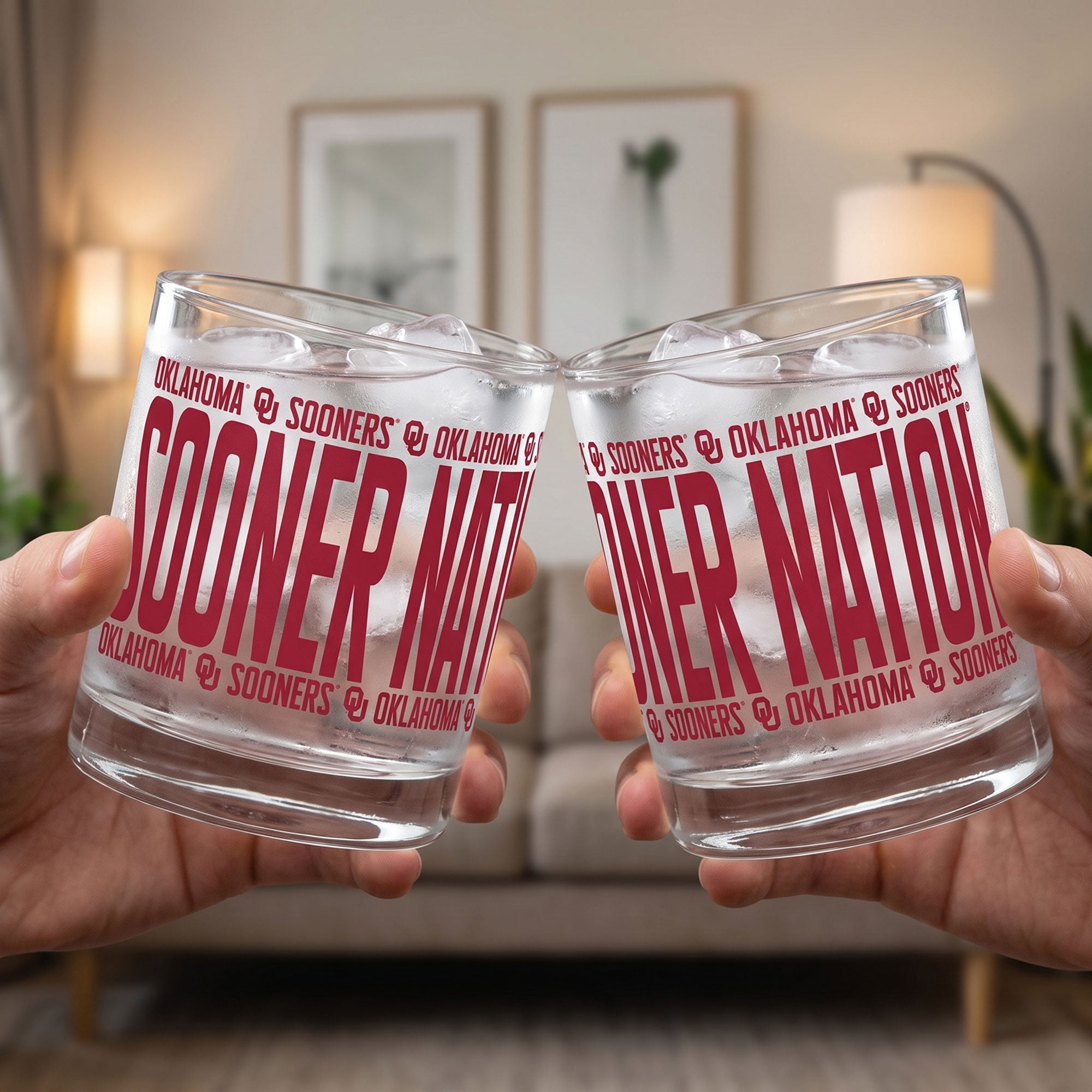 Indigo Falls Oklahoma Sooners Elevated Rocks Glass - Set of 2