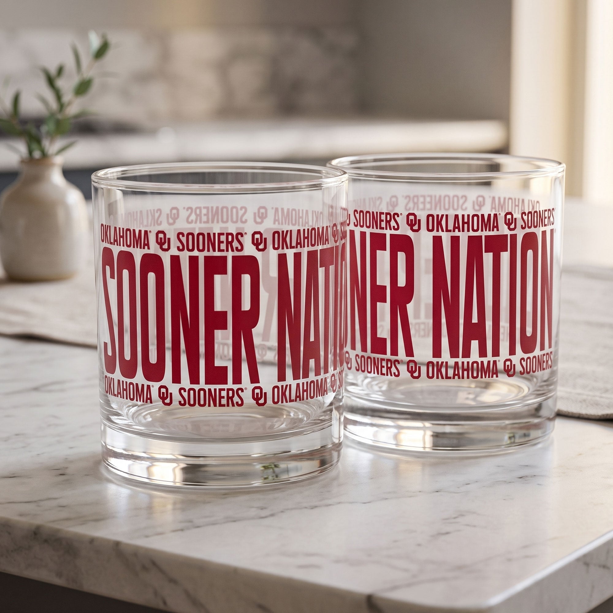 Indigo Falls Oklahoma Sooners Elevated Rocks Glass - Set of 2