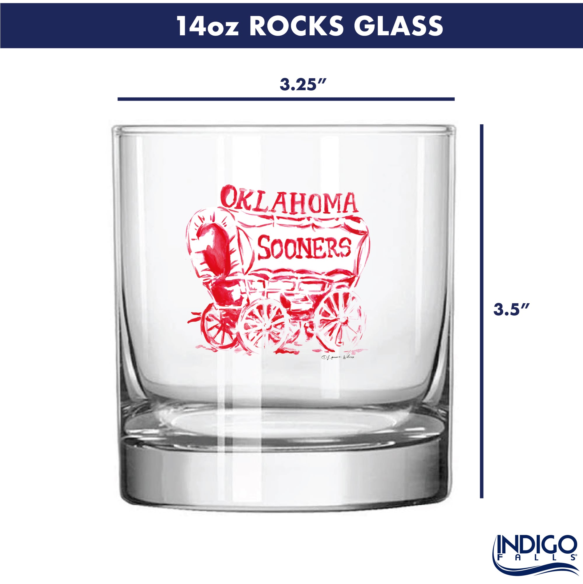 Indigo Falls  Oklahoma Sooners Laura Wilcox Mascot Rocks Glass Set of 2