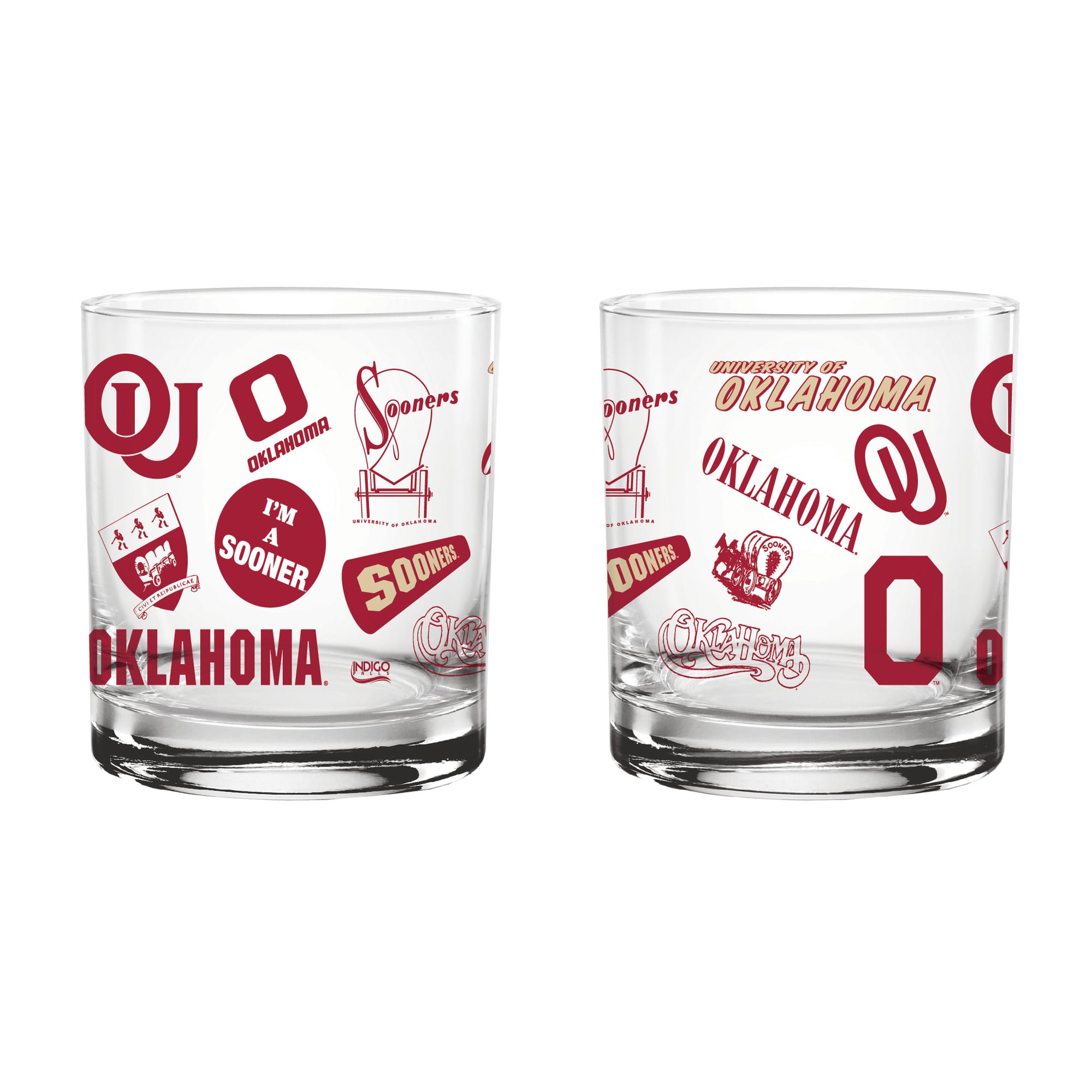 Indigo Falls Oklahoma Sooners Medley Vintage Rocks Glass - Set of 2