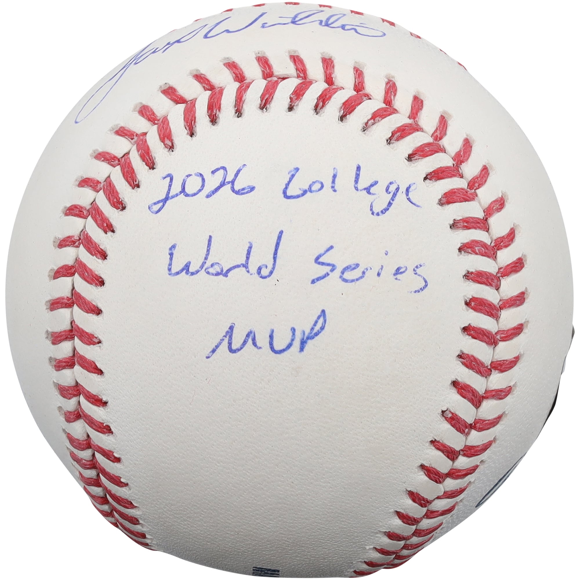 Balle de baseball autographiée par Jaxon Willits (Oklahoma Sooners) avec inscription « MVP des College World Series 2026 ».