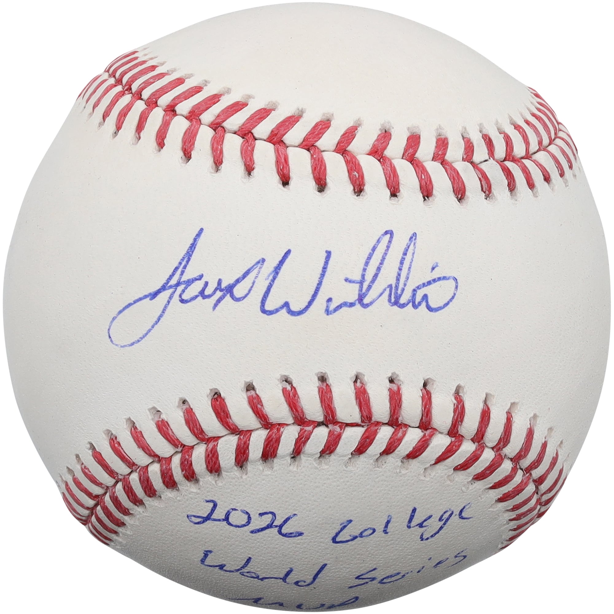 Balle de baseball autographiée par Jaxon Willits (Oklahoma Sooners) avec inscription « MVP des College World Series 2026 ».