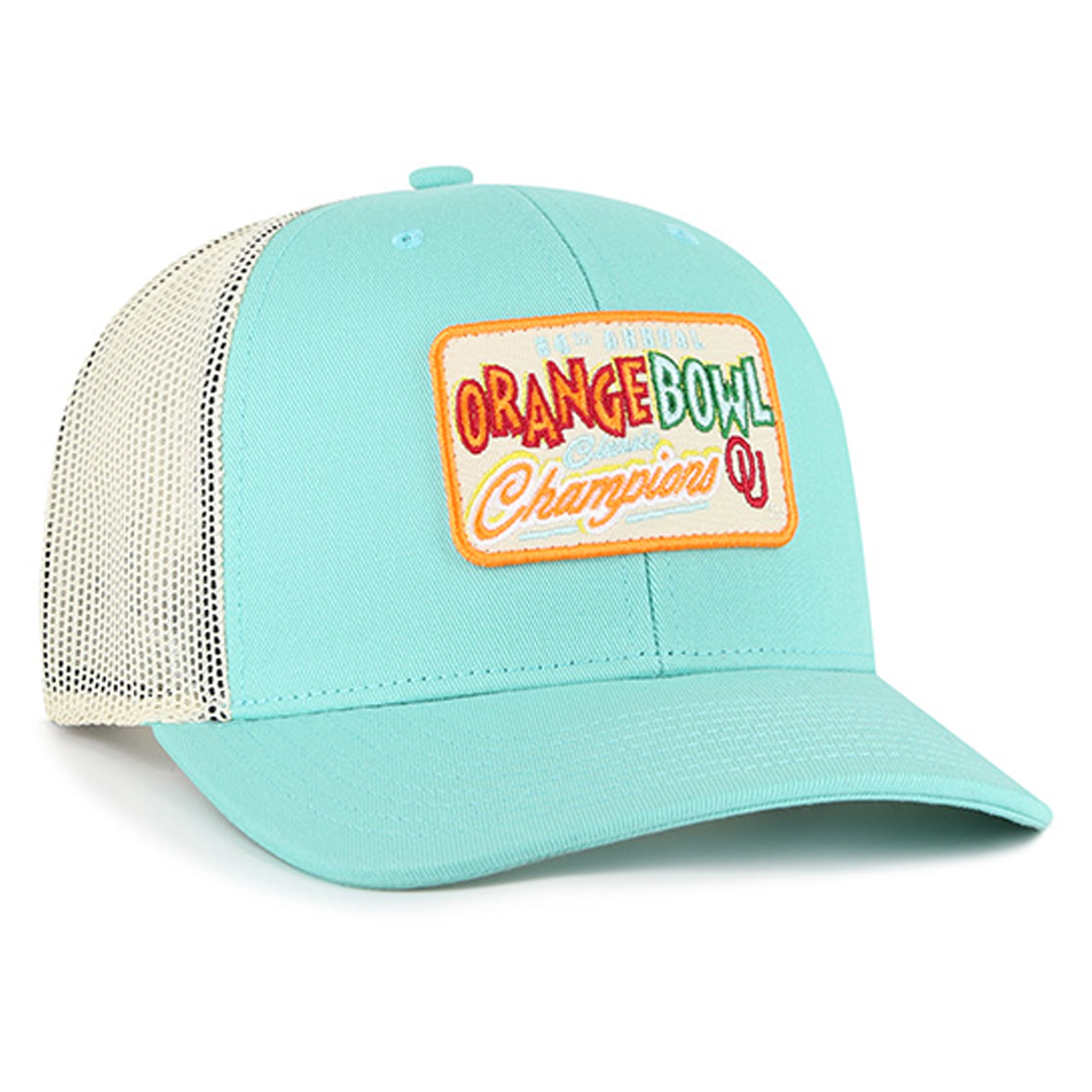 Casquette trucker ajustable turquoise Oklahoma Sooners, champions de l'Orange Bowl, numéro 47