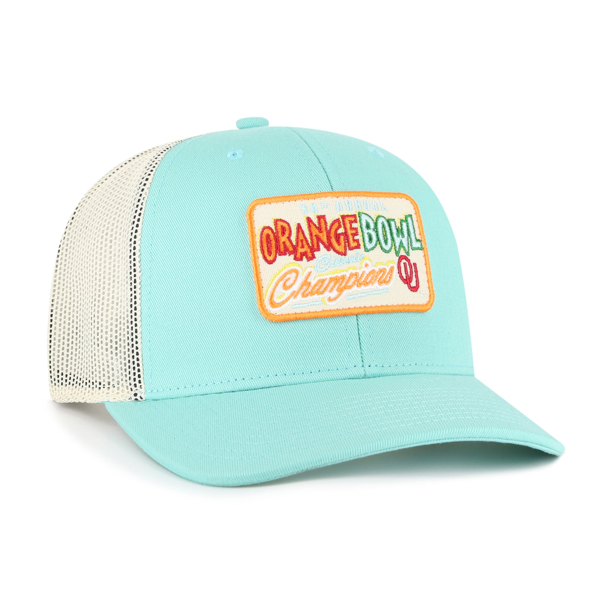 Casquette trucker ajustable turquoise Oklahoma Sooners, champions de l'Orange Bowl, numéro 47