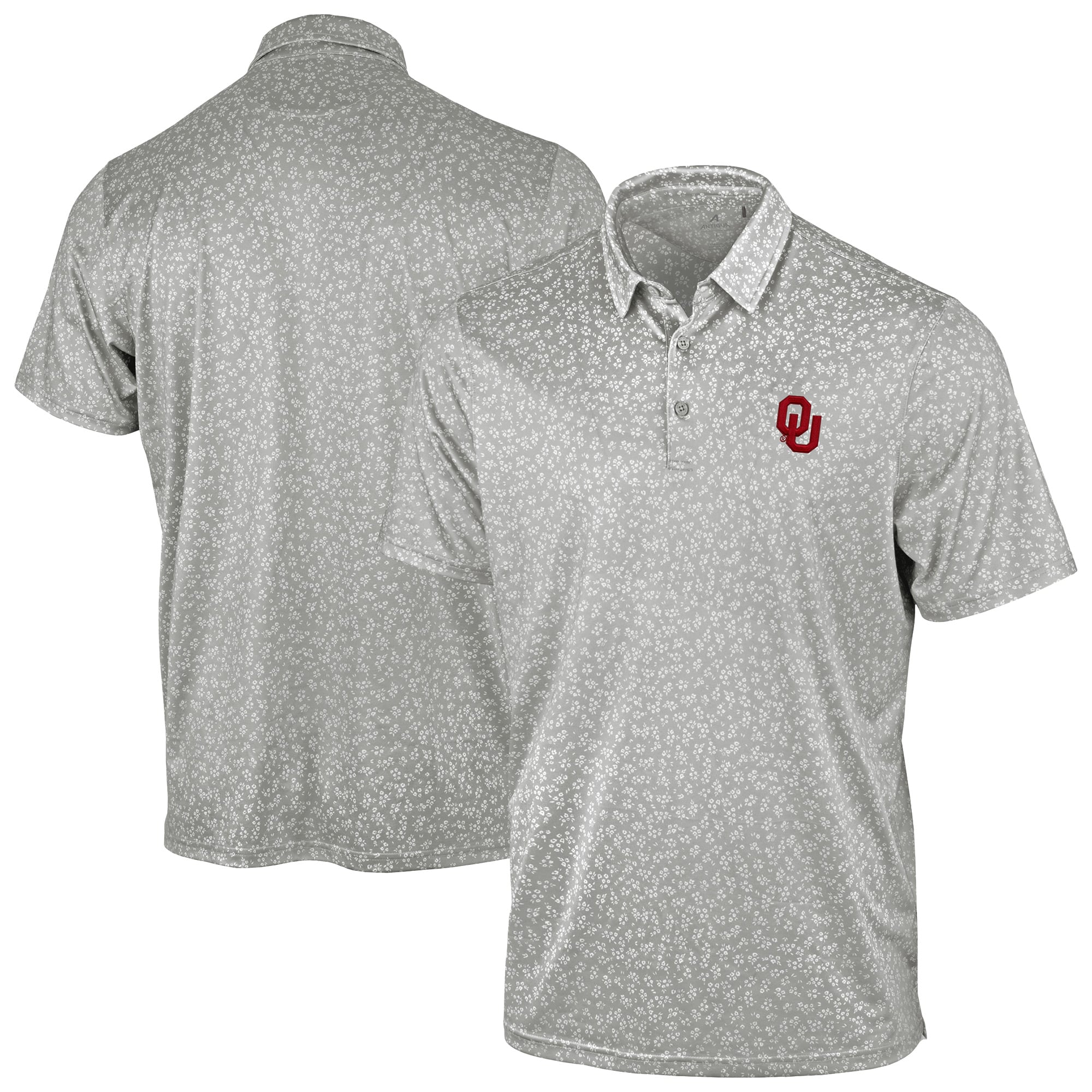Men's Antigua Gray Oklahoma Sooners Mono Floral Polo