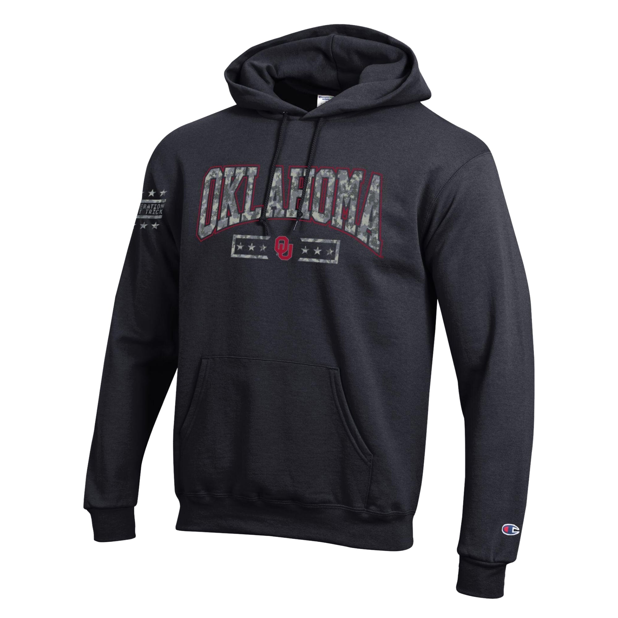 Sweat à capuche en polaire Powerblend noir Champion Oklahoma Sooners Operation Hat Trick Camo Script pour homme