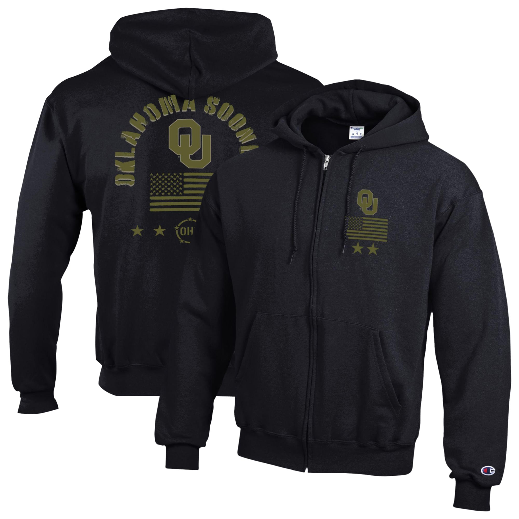 Sweat à capuche zippé en polaire Powerblend noire Champion Oklahoma Sooners Operation Hat Trick pour homme