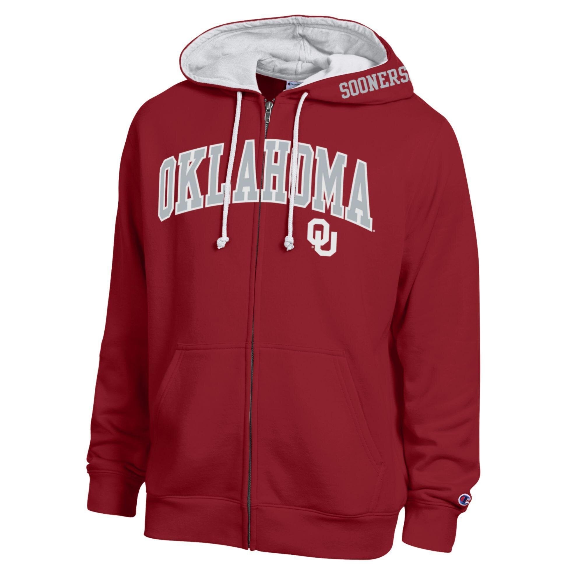 Men's Champion Crimson Oklahoma Sooners Arch Logo Full-Zip Fleece Hoodie