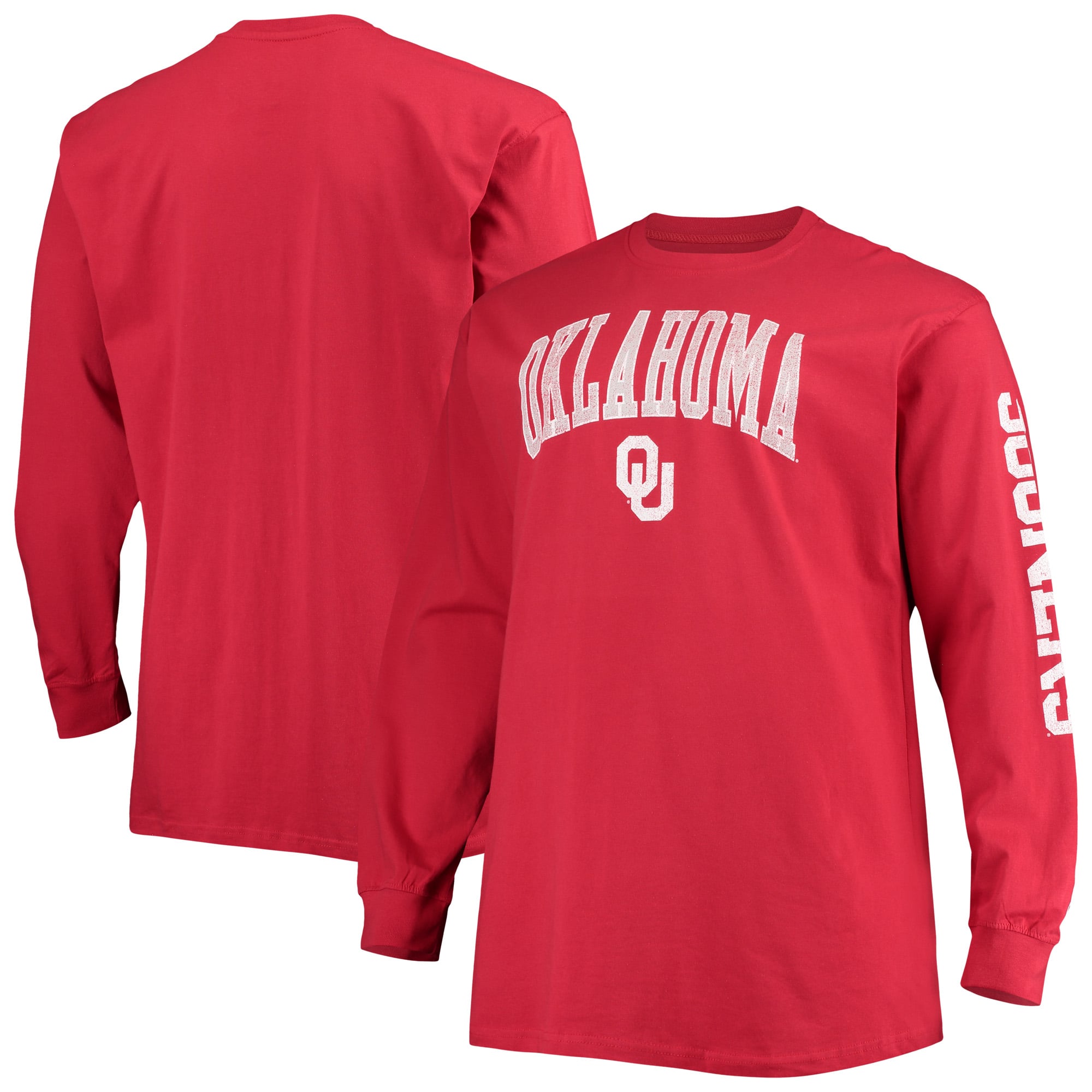 T-shirt à manches longues Champion Crimson Oklahoma Sooners pour hommes, grandes tailles, logo en arc sur le dessus