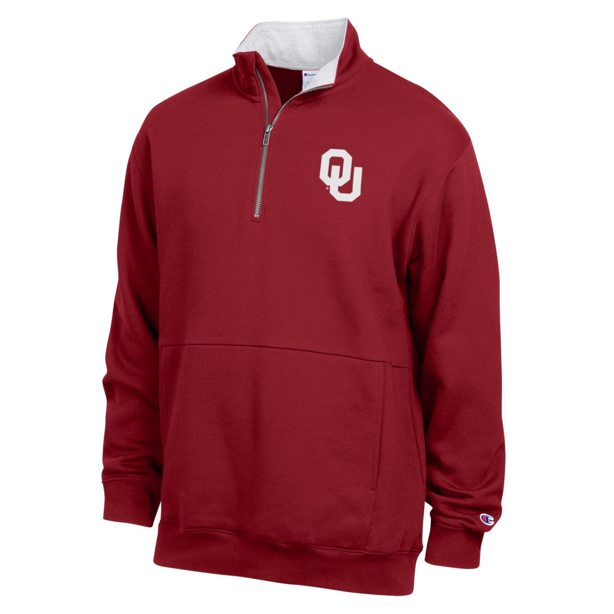 Men's Champion Heather Gray Oklahoma Sooners Fleece Quarter-Zip Pullover
