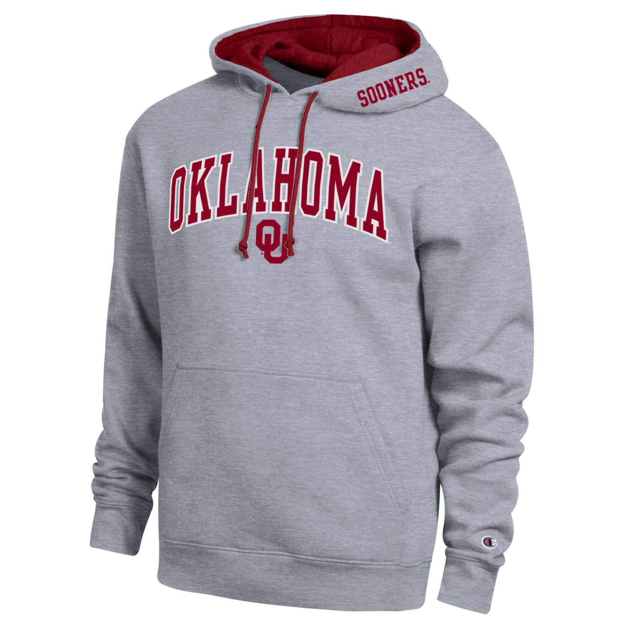 Men's Champion Heather Gray Oklahoma Sooners Arch Tackle Twill Hoodie