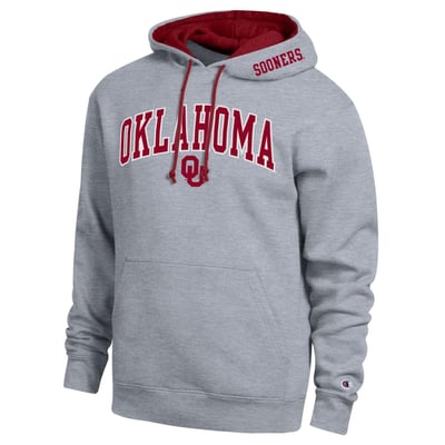  Oklahoma Sooners Champion Arch Tackle Twill Hoodie - Heather Gray