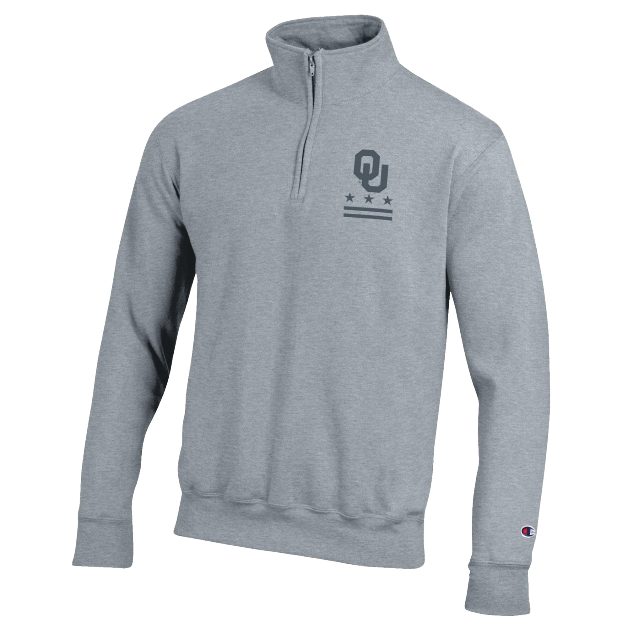 Pull-over à col zippé Champion Heather Gray Oklahoma Sooners Operation Hat Trick Flag en polaire Powerblend Powerblend, pour homme