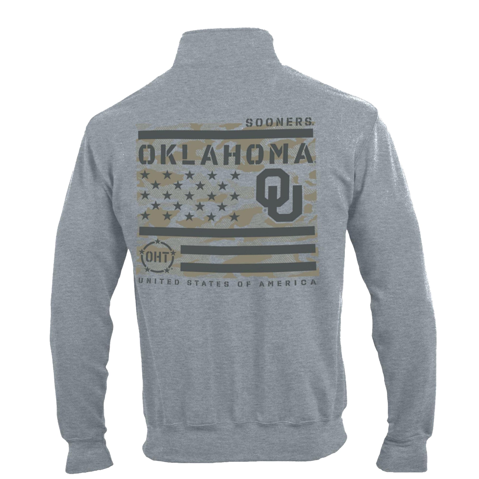 Pull-over à col zippé Champion Heather Gray Oklahoma Sooners Operation Hat Trick Flag en polaire Powerblend Powerblend, pour homme