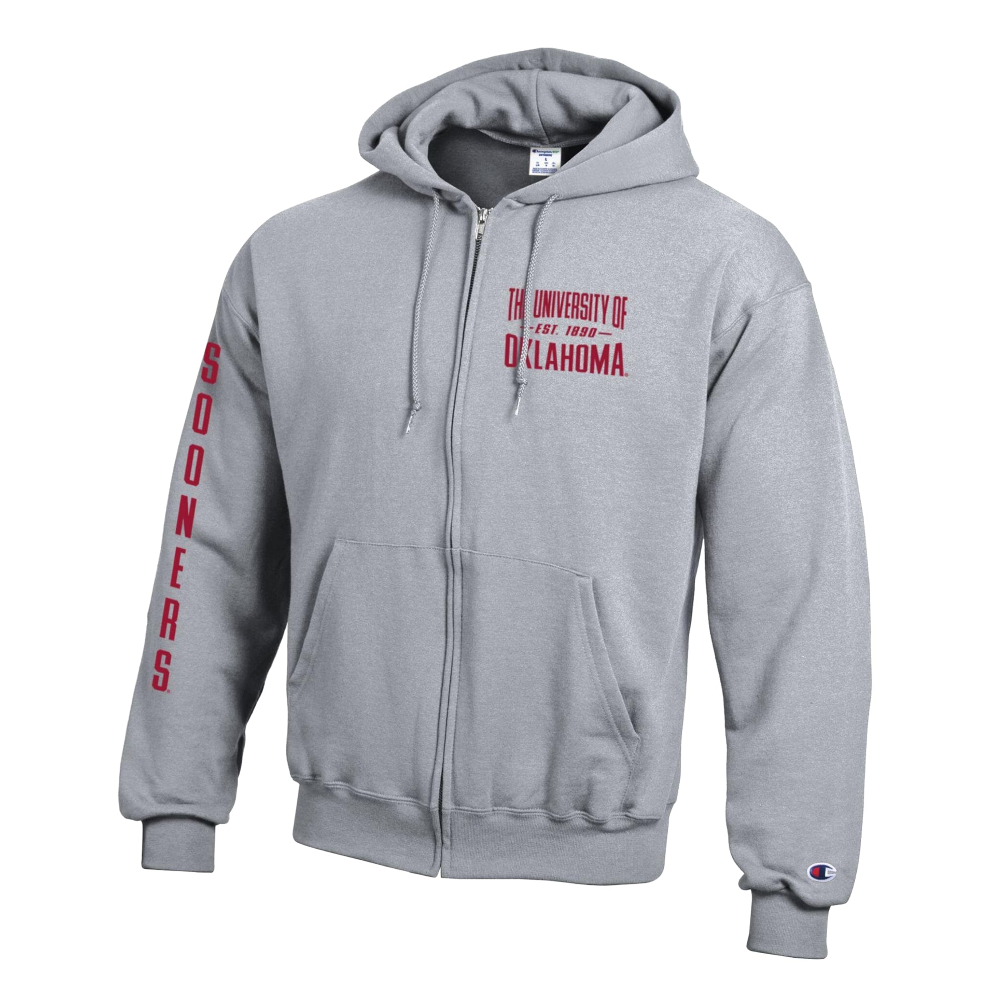Men's Champion Heather Gray Oklahoma Sooners Varsity Powerblend Full-Zip Fleece Hoodie