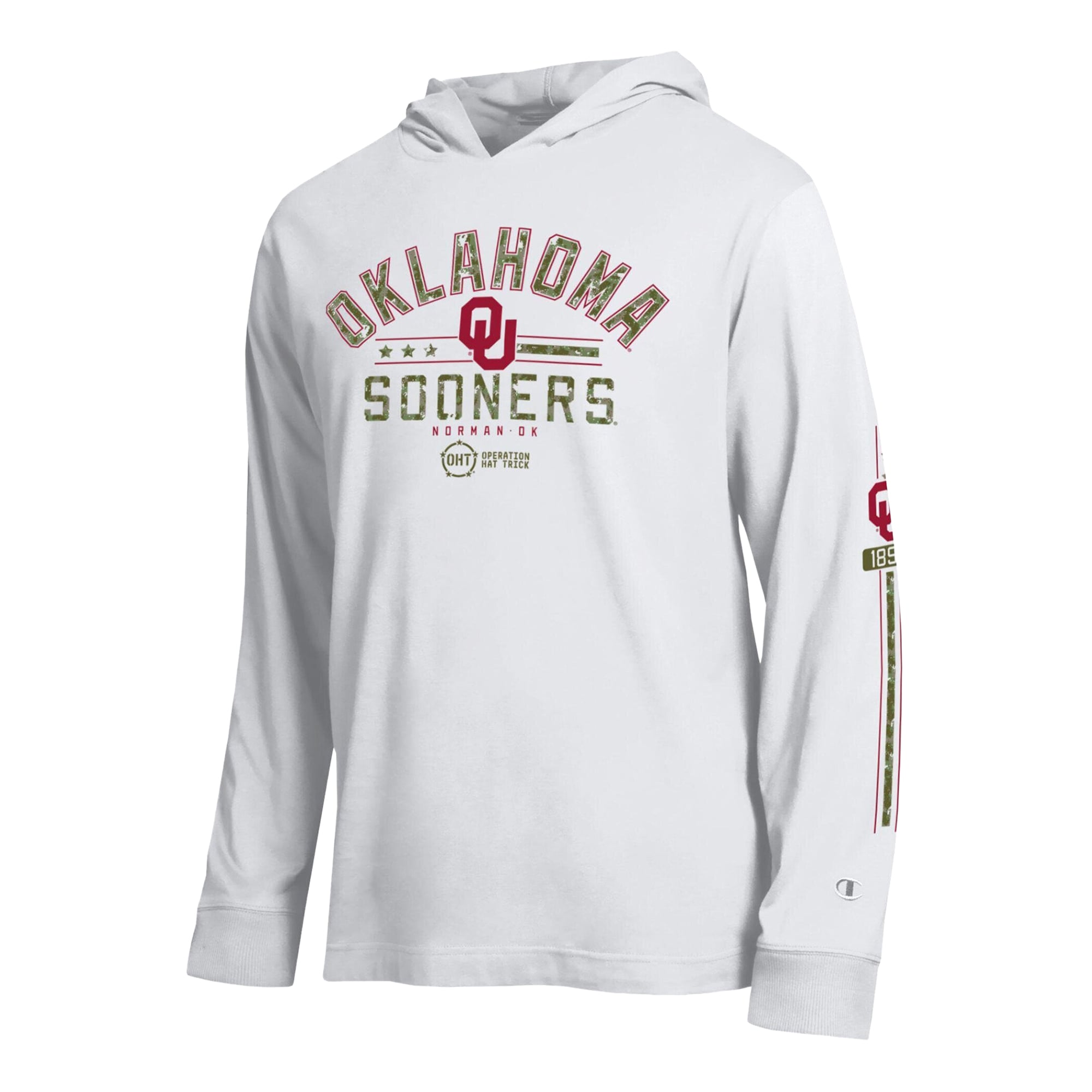 T-shirt à manches longues et capuche Champion White Oklahoma Sooners Operation Hat Trick pour homme