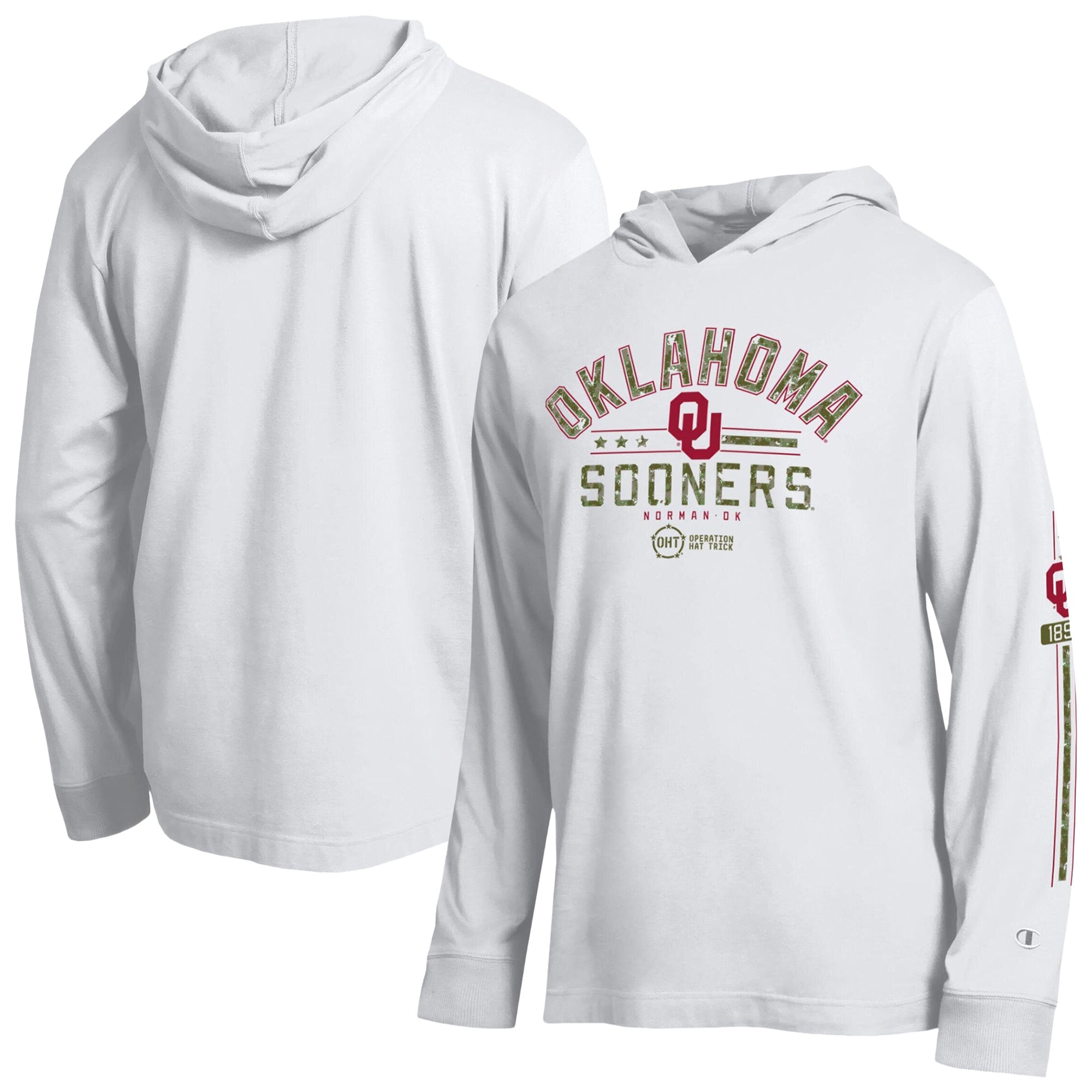 T-shirt à manches longues et capuche Champion White Oklahoma Sooners Operation Hat Trick pour homme