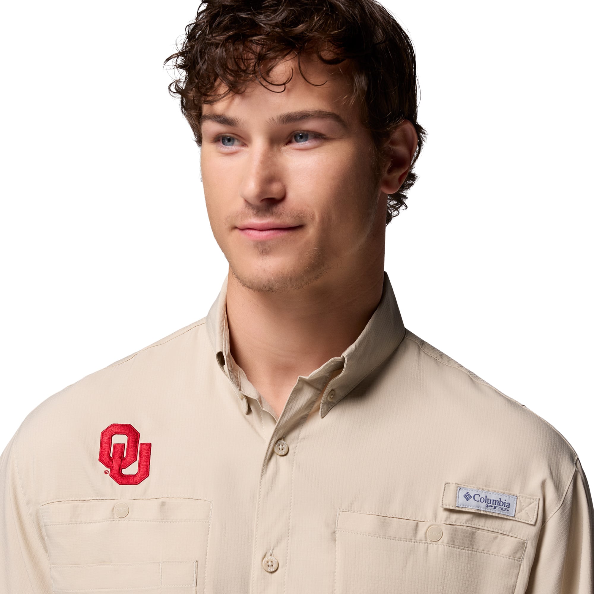 Men's Columbia Tan Oklahoma Sooners Tamiami Omni-Shade Button-Down Shirt