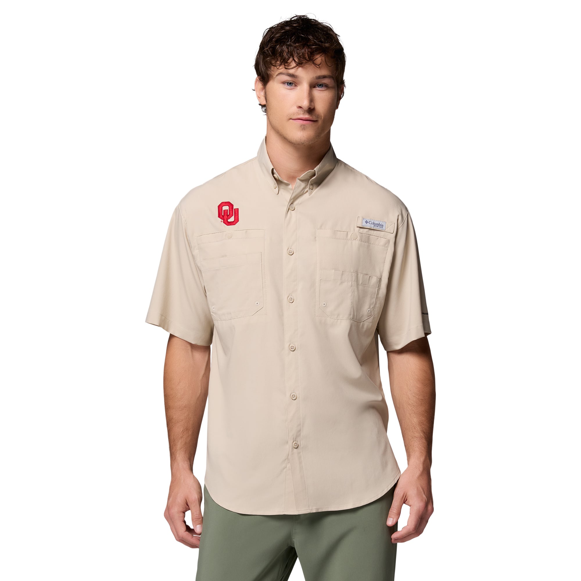 Men's Columbia Tan Oklahoma Sooners Tamiami Omni-Shade Button-Down Shirt