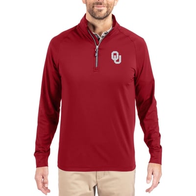  Oklahoma Sooners Cutter & Buck Soft Knit Stretch Raglan Quarter-Zip Pullover - Crimson