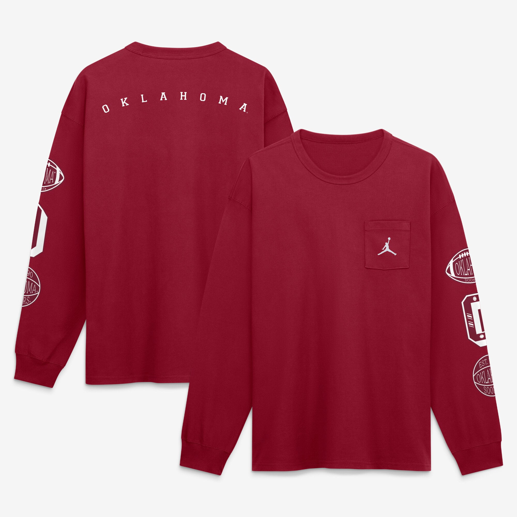 T-shirt à manches longues et poche Jordan Brand Crimson Oklahoma Sooners pour homme