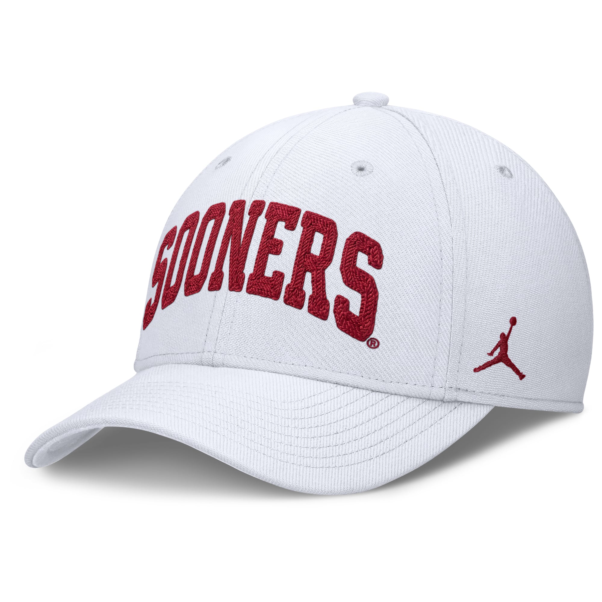 Casquette Jordan Brand blanche pour homme, logo Oklahoma Sooners, lettre Rise SwooshFlex Dri-FIT