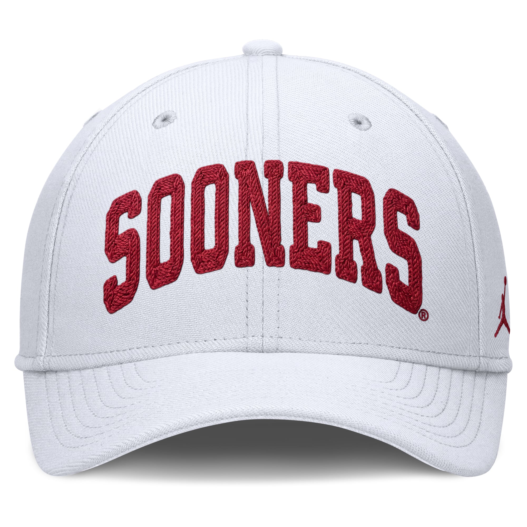 Casquette Jordan Brand blanche pour homme, logo Oklahoma Sooners, lettre Rise SwooshFlex Dri-FIT