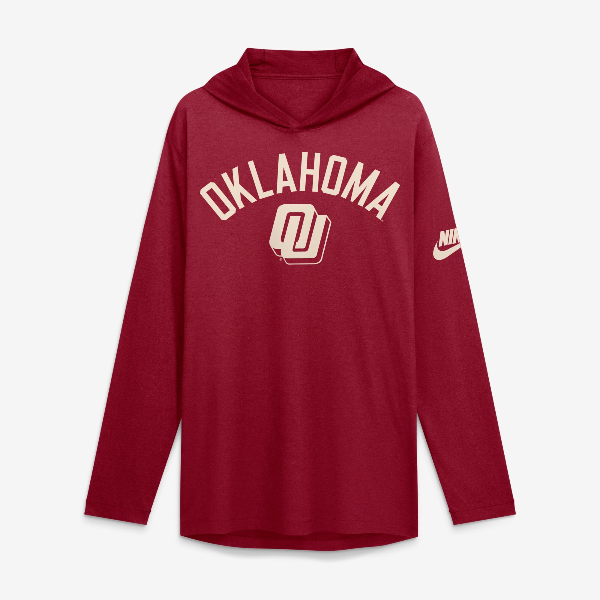 Men's Nike Crimson Oklahoma Sooners Legacy Arch Tri-Blend Long Sleeve Hooded T-Shirt